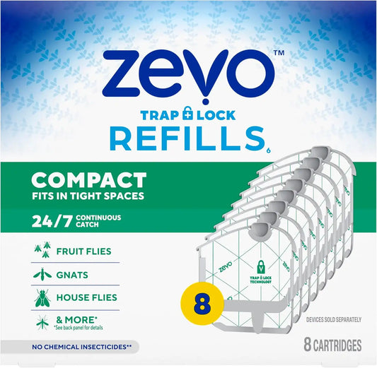 Zevo Compact Flying Insect Trap Refills for Gnats & Fruit Flies, 8 Count