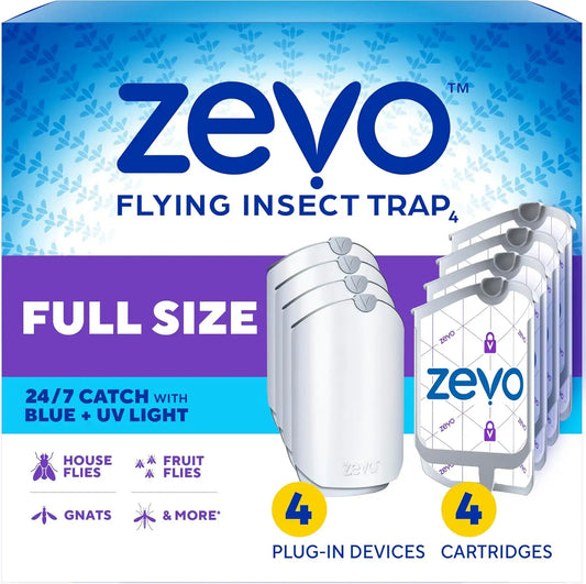 Zevo Flying Insect Trap for Fruit Flies & Gnats, 4 Plug-in Bases, 4 Refills
